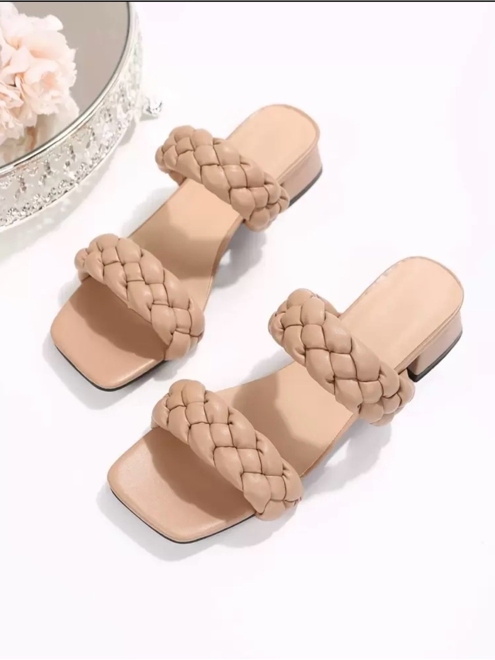 Braided Two-Strap Sandals - Nude